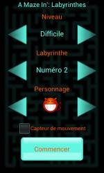 Capture d'écran du jeu de labyrinthe menu de départ.